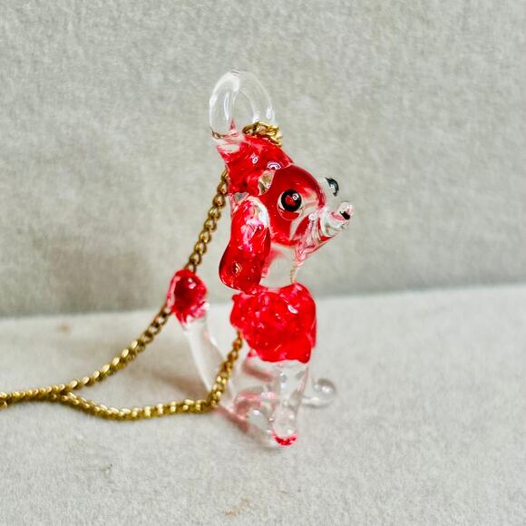 Vintage Clear Red Glass Poodle Pendant Necklace - Picture 3 of 6